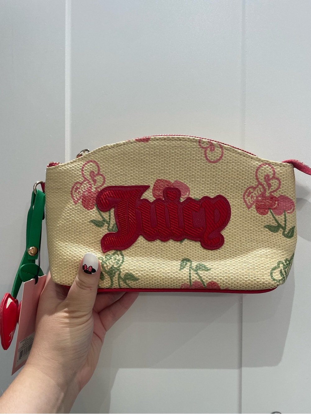 Juicy Couture Cream Cosmetic Pouch with Red Cherry Accents